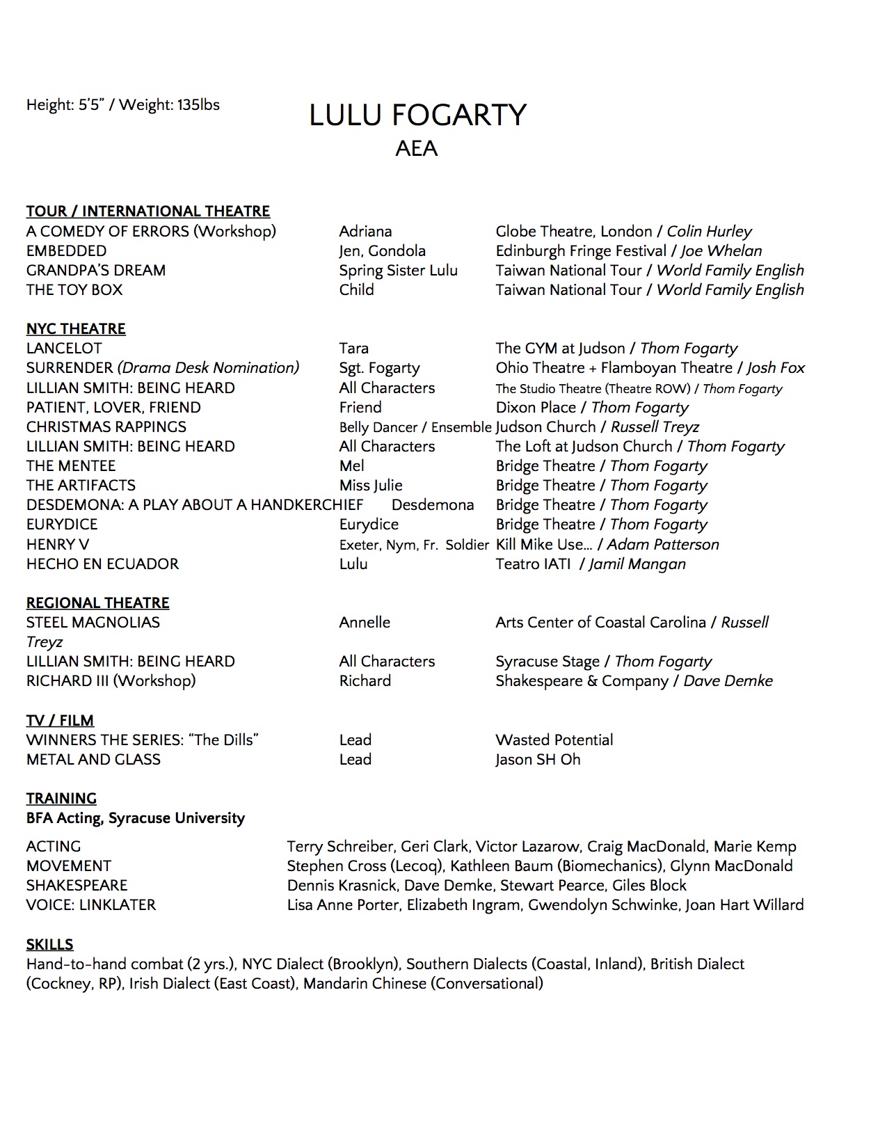 Copy of Fogarty Acting Resume